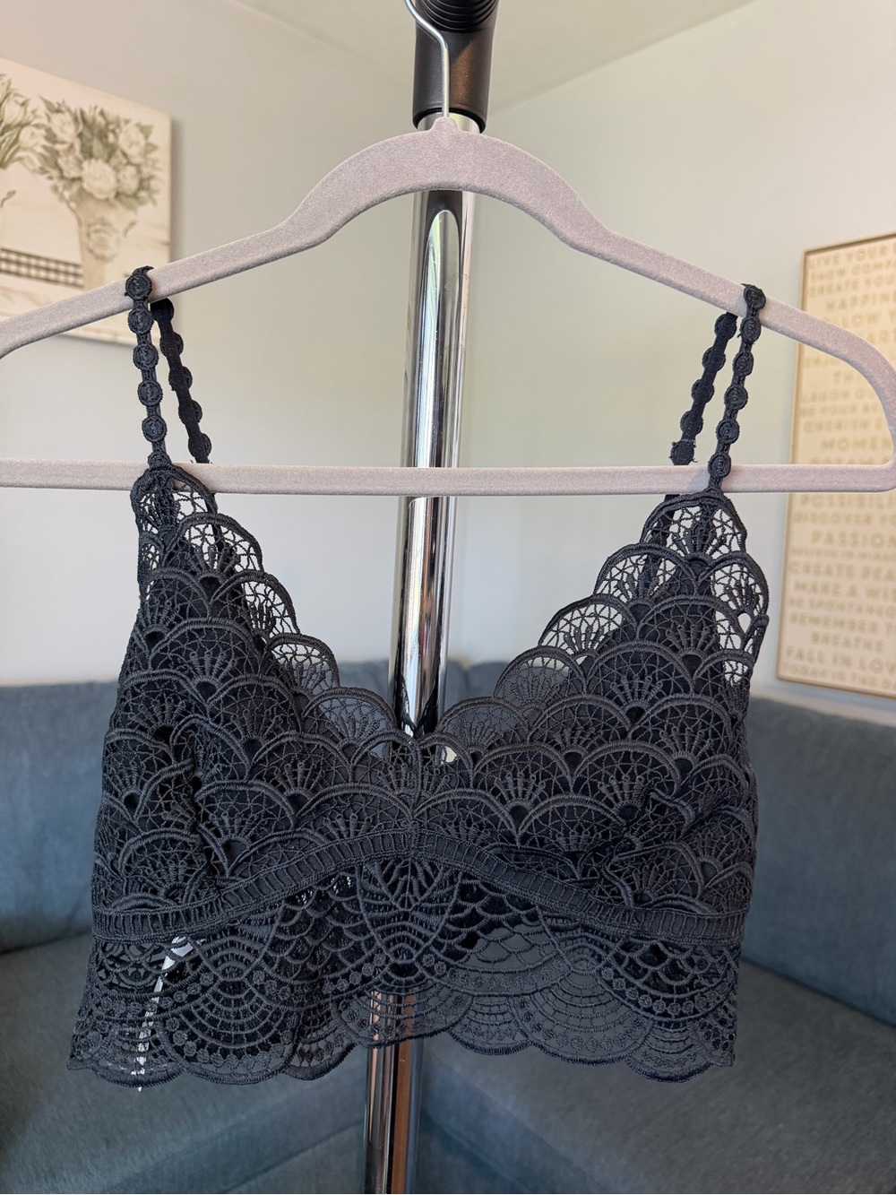 Free People Black Scallop Crochet Bralette Top